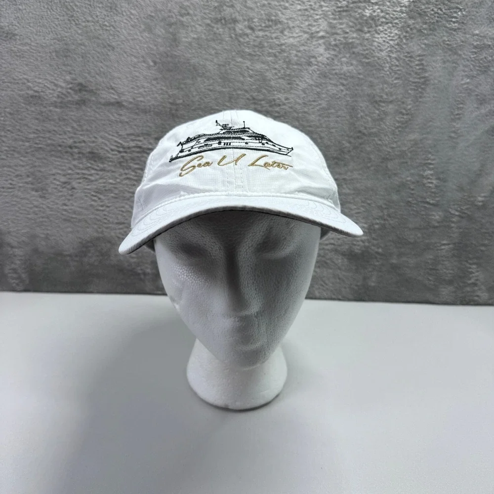 Adams Sea U Later White Strapback Baseball Cap Hat Boat Yacht Adjustable
